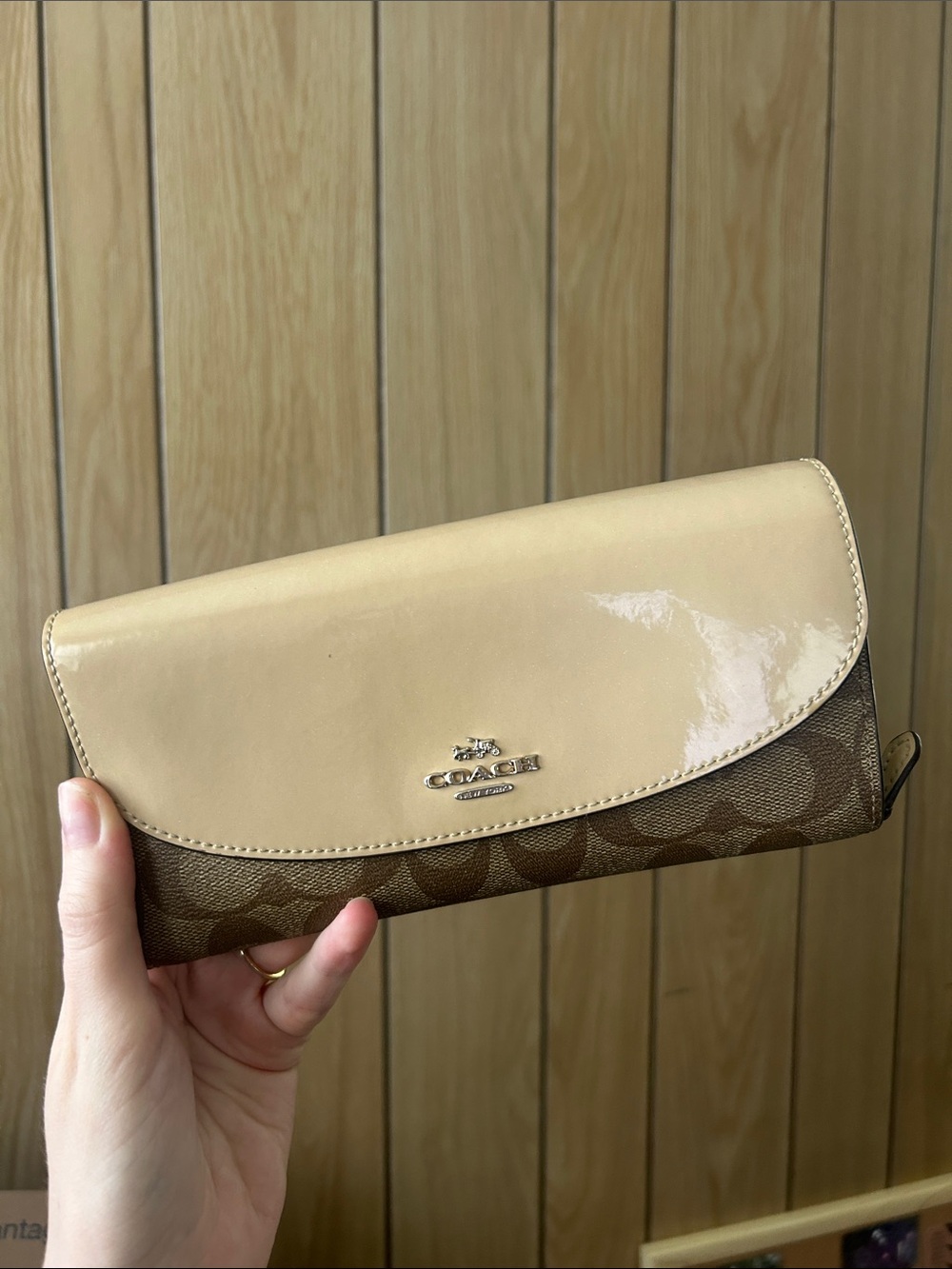 Coach tan and brown signature slim envelope wallet